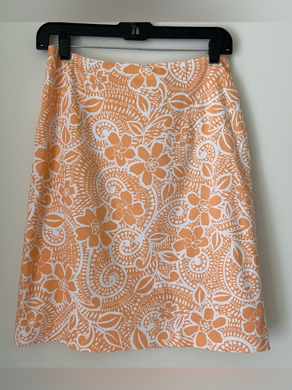 B Moss Peach & White Floral Paisley A-Line Skirt Size 2